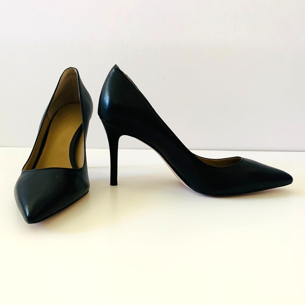 New Ann Taylor Point Toe Black Leather Pumps Heels 6.5